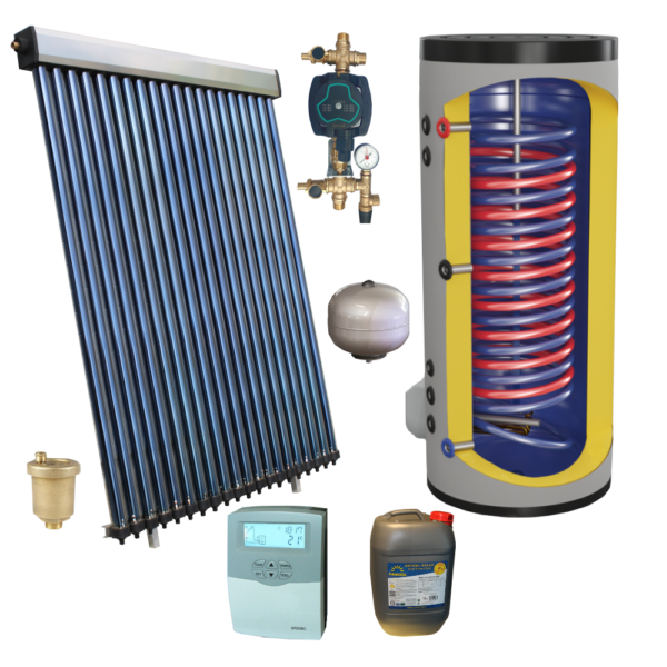 panou solar, boiler solar 150 litri, grup de pompare, automatizare, aerisitor, antigel